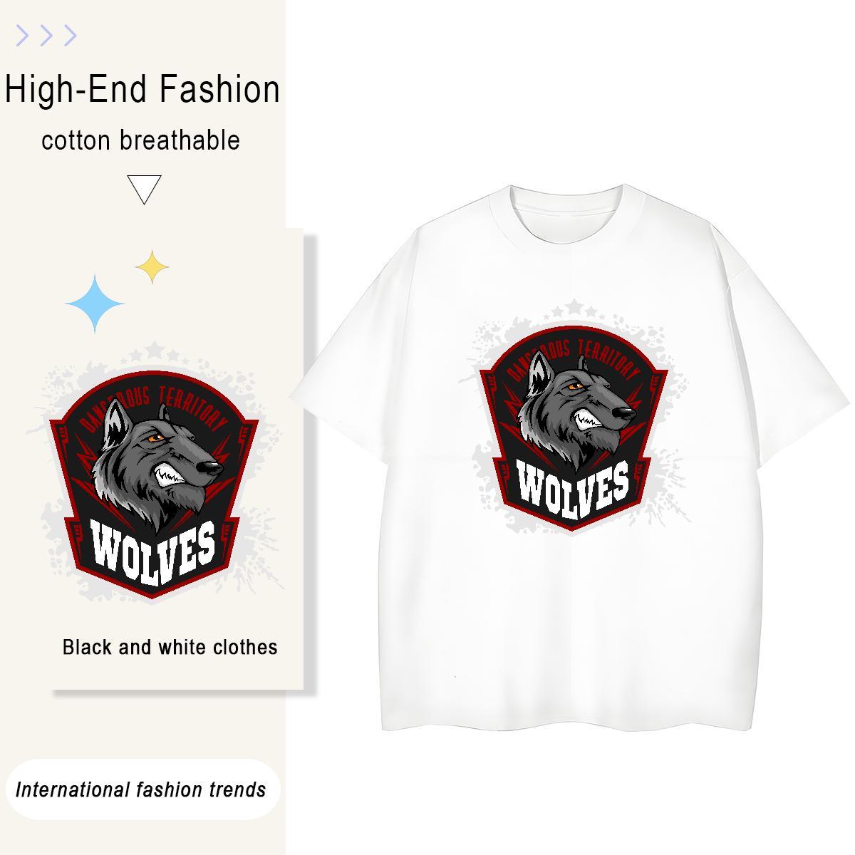 Casual New Tshirt for Man Woman wolf Sport 230g Pure Cotton Tops Shirt Breathable Short Sleeve High Quality T-Shirts for Men Plus Size Cartoon
