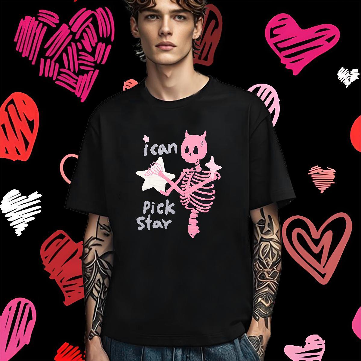 Unisex T Shirts Men 100% Cotton 230g skull Street Skull Breathable Crew Neck Men Tees Casual New Tees Shirts