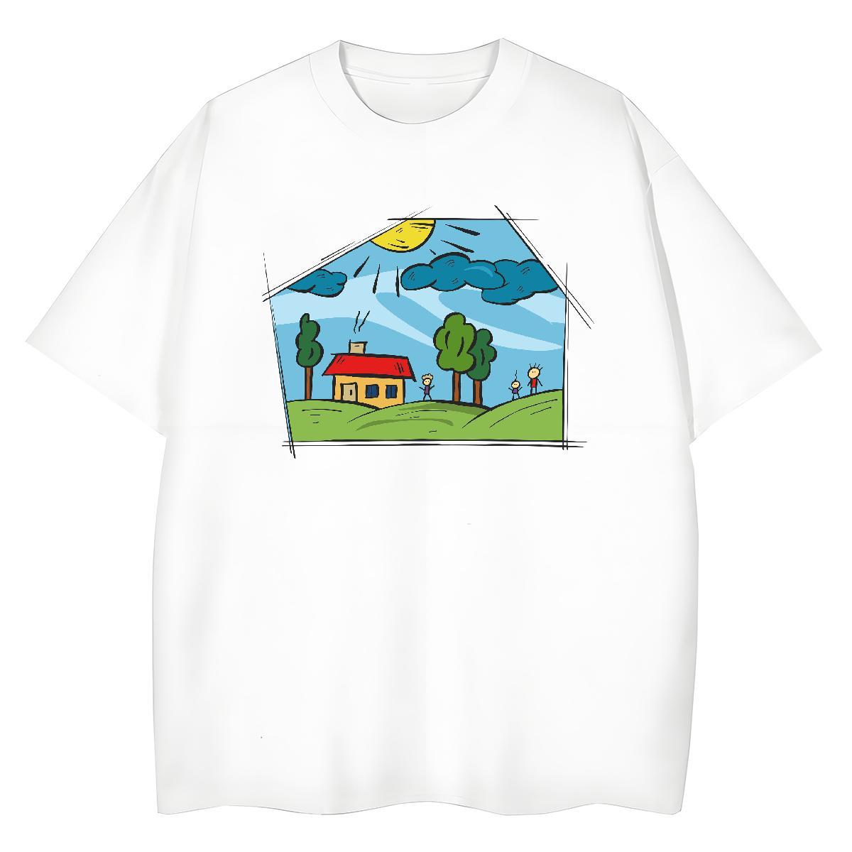 Free Shipping Womens Tshirts 230g Cotton painting Sports Street Wear Women T Shirts Crew Neck Breathable Cartoon Floral Printing Tops