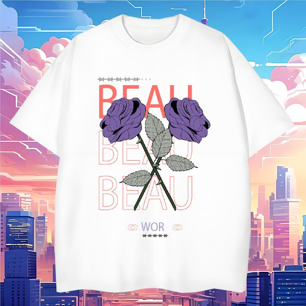 Cool Design Men T Shirts 100% Cotton 230g flower Casual Cartoon Printing L-4XL Pure Cotton Tshirts Custom Tops