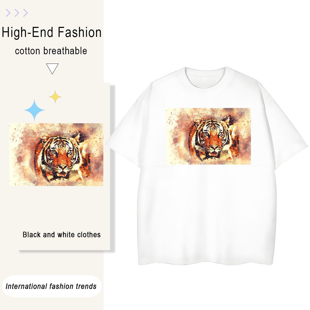 Factory Direct Men Tees tiger Casual Daily Wear 230g Cotton Top Tees Round Neck Short Sleeve Cool Men T Shirts Customized Print