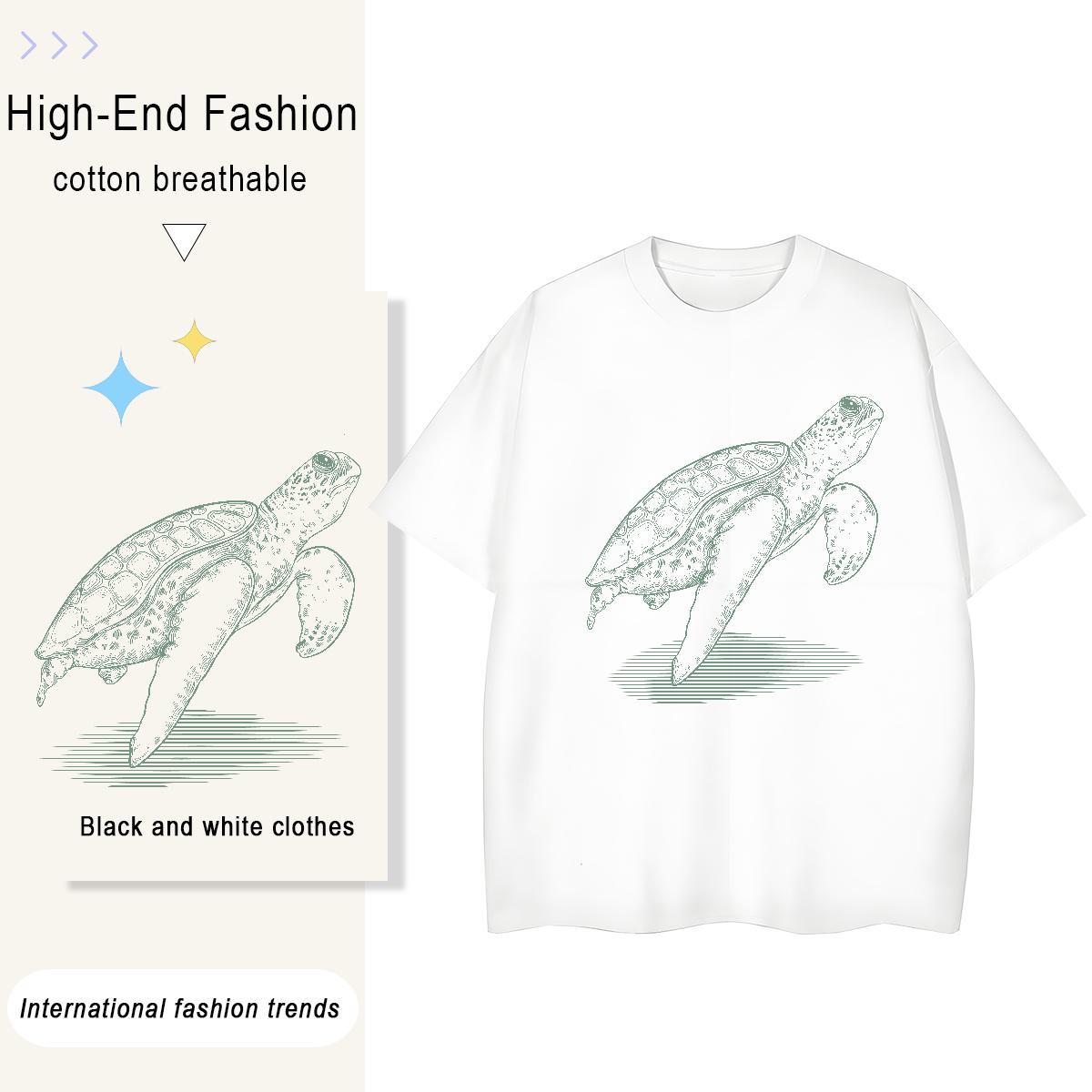 Fashion New Men Tops Tees tortoise Home Outdoor 230g Pure Cotton Tops Shirt Round Neck Short Sleeve Popular T-Shirts for Men Floral Print