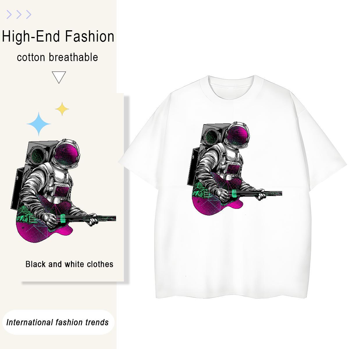 Loose fit Tshirt for Man Woman 230g Pure Cotton spaceman Daily Wear Women T Shirts Short Sleeve O-Neck DIY Anime Clothings