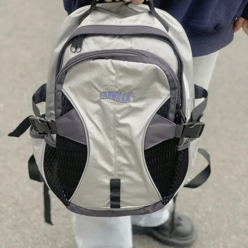 Vintage Letter Streetwear Trendy Y2k Womens Bags Men Outdoor Casual Travel Backpack Students High-capacity Patchwork Schoolbags 240824