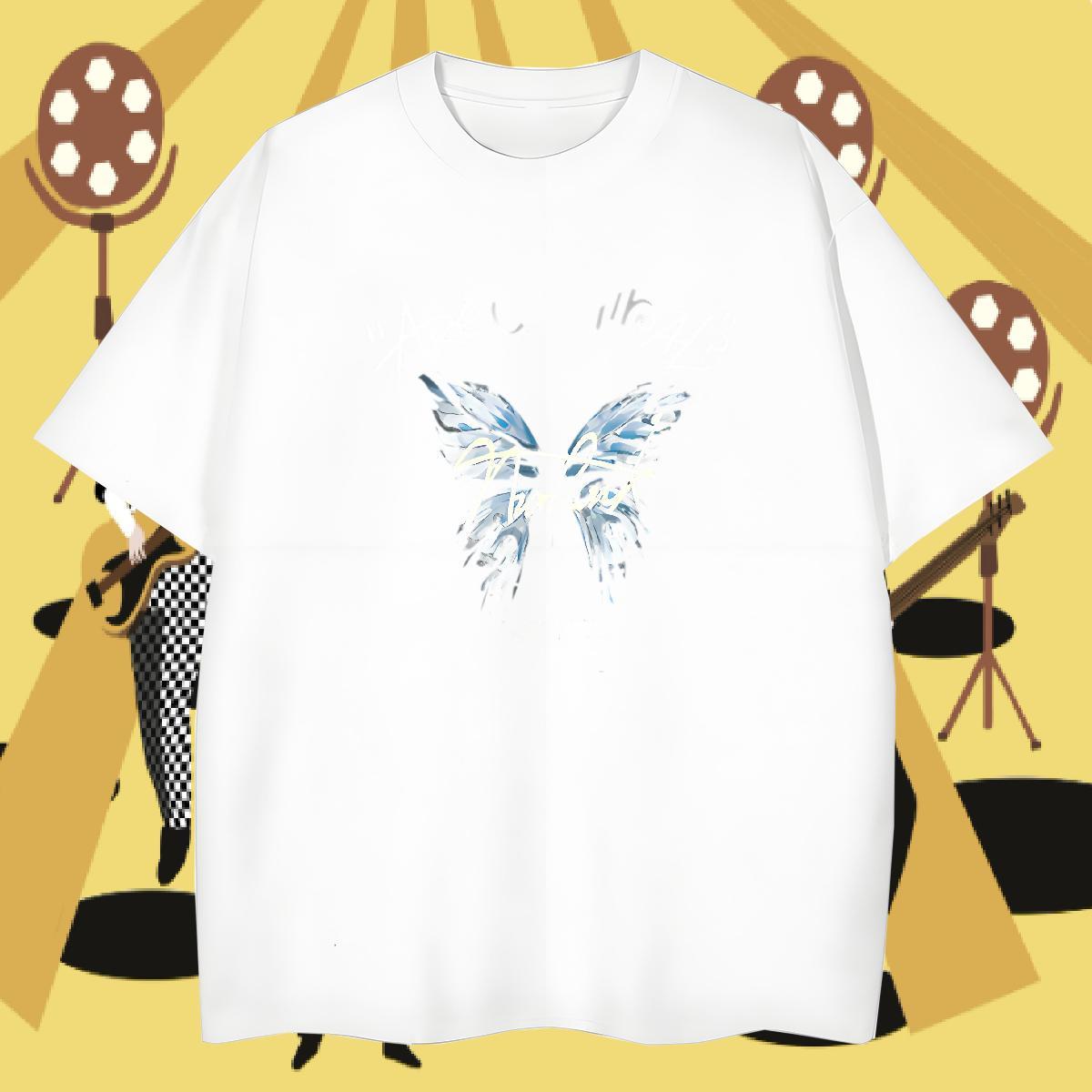 New Designer Men Tshirts Butterfly Beach 230g Pure Cotton Tees Round Neck Short Sleeve Cool Design T Shirts Men Customized Print
