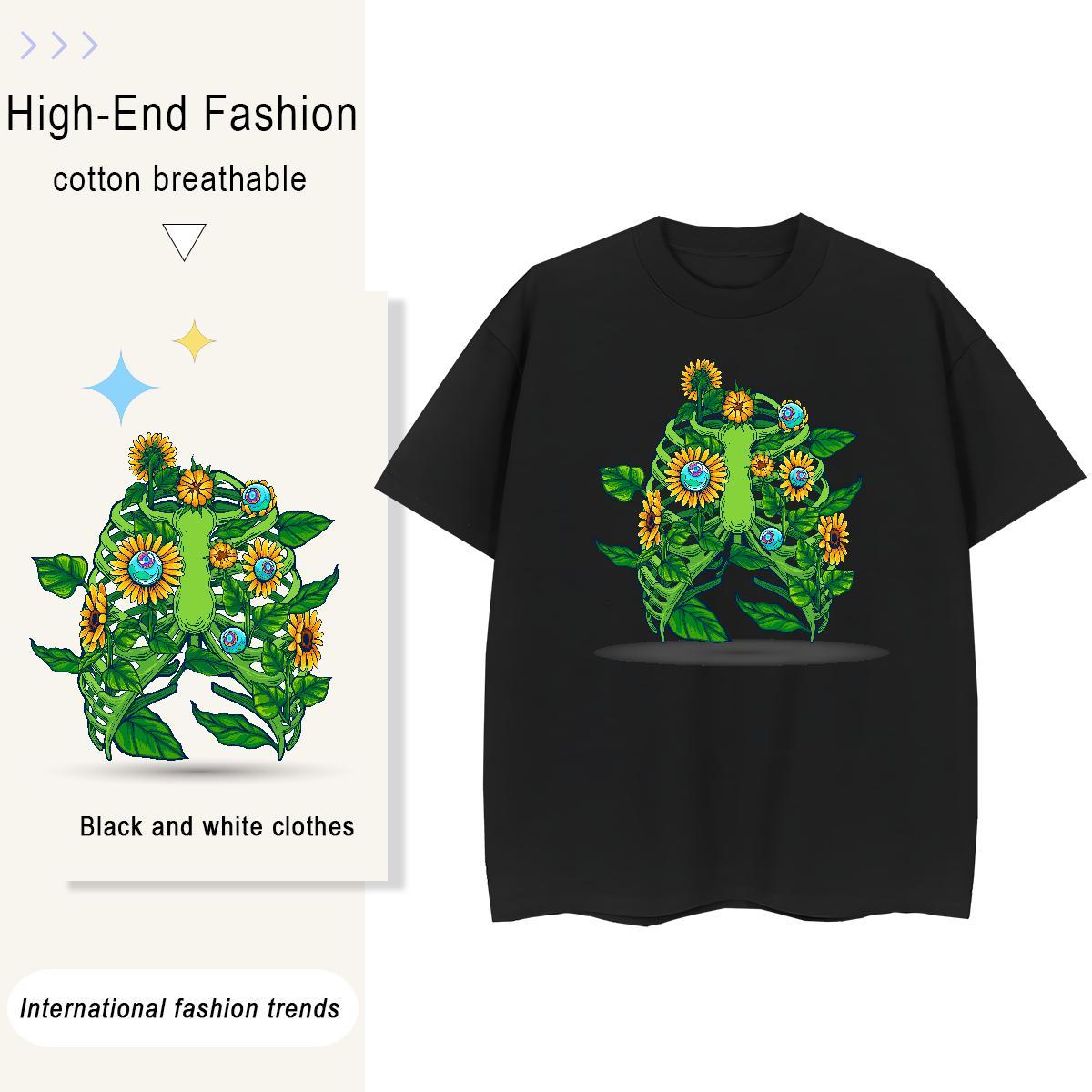 Free Shipping Men T Shirts 230g Pure Cotton skull Street Plus Size Cartoon Round Neck Short Sleeve Men Clothes T-Shirt Designer Fashion Tee Shirt