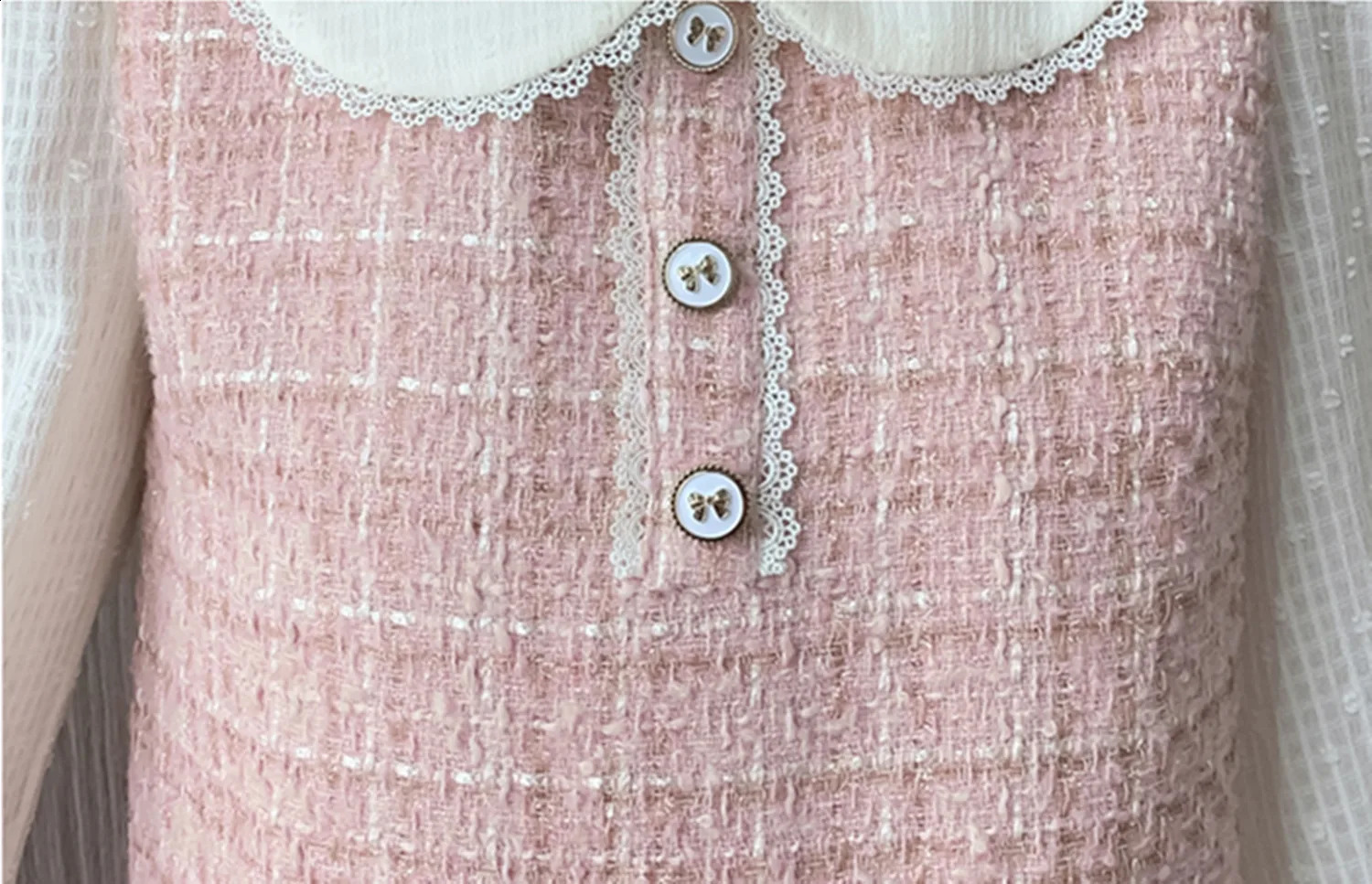 High Quality Autumn Runway Pink Tassels Plaid Long Sleeve Patchwork Mini Dress Tweed Woolen Women Loose Vintage Casual Dress 240824
