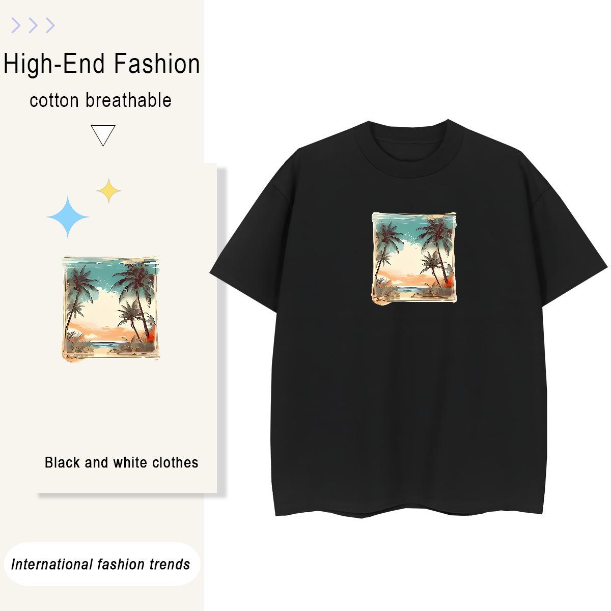Free Shipping Men Tees sun Beach 230g Pure Cotton Clothes Round Neck Short Sleeve High Quality Man T Shirts Plus Size Cartoon