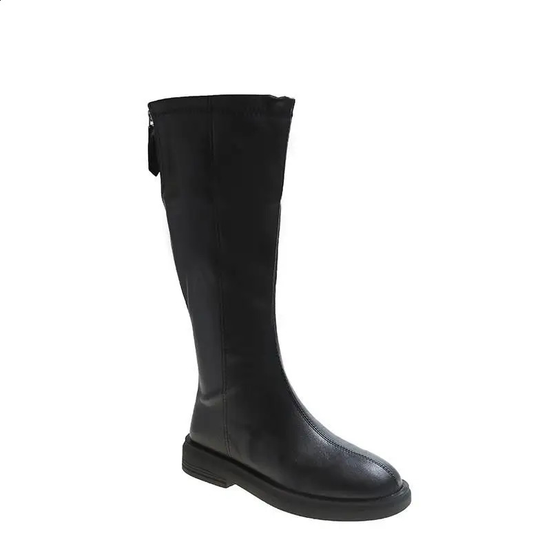 Womens boots knee boots round toe zipper boots womens flat shoes winter boots womens rubber low autumn 240823