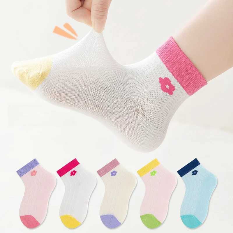 10 Pairs Childrens Socks Summer Thin Girls Cotton Socks Breathable Sweat-absorbent Cute Mid-calf Socks Small Fresh Style CL240824