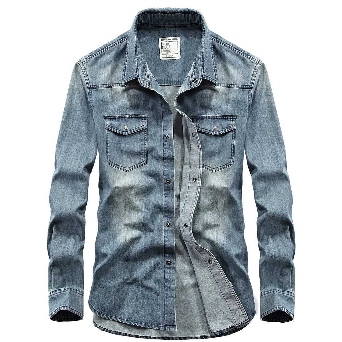 2024 Spring Mens Denim Jeans Long Sleeve 100% Cotton Single Chest Shirt Handsome Hombre Casual Jeans Top MensW240726 - view 7