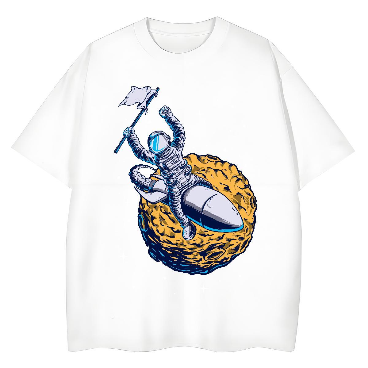 Popular Woman Tshirt 100% Cotton 230g cosmonaut Sports Street Wear Women T Shirts Short Sleeve O-Neck Cartoon Floral Printing Tees