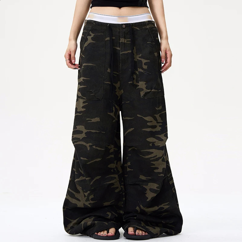 PFNW American pleated n camouflage wide leg pants mens street clothing loose casual cargo transport vehicle autumn trend 28W4636 240823