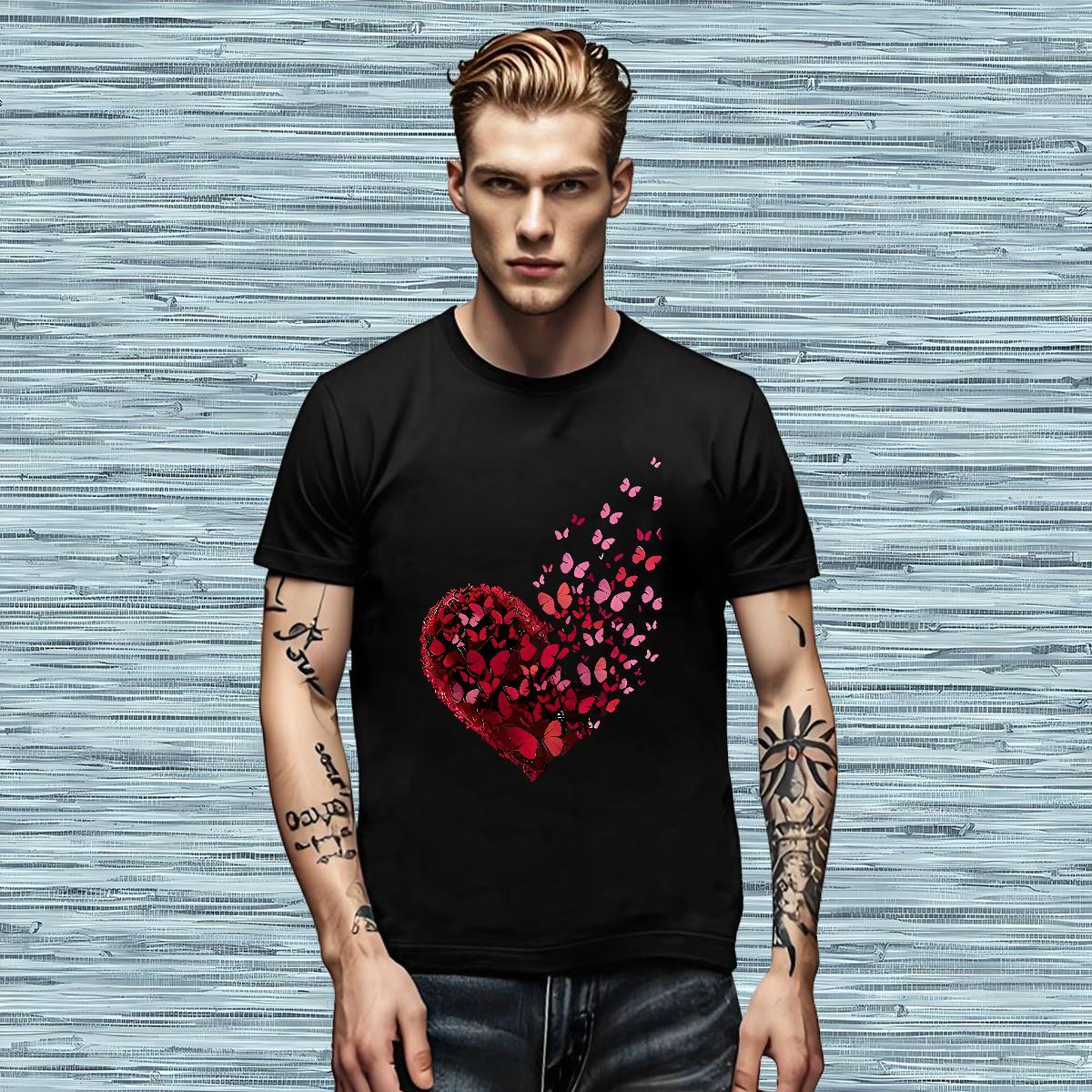 Casual New Mens Tshirts Butterfly Spring Summer 230g 100% Cotton Polos O-Neck Short Sleeve Popular Mens T Shirts Cartoon Printing L-4XL