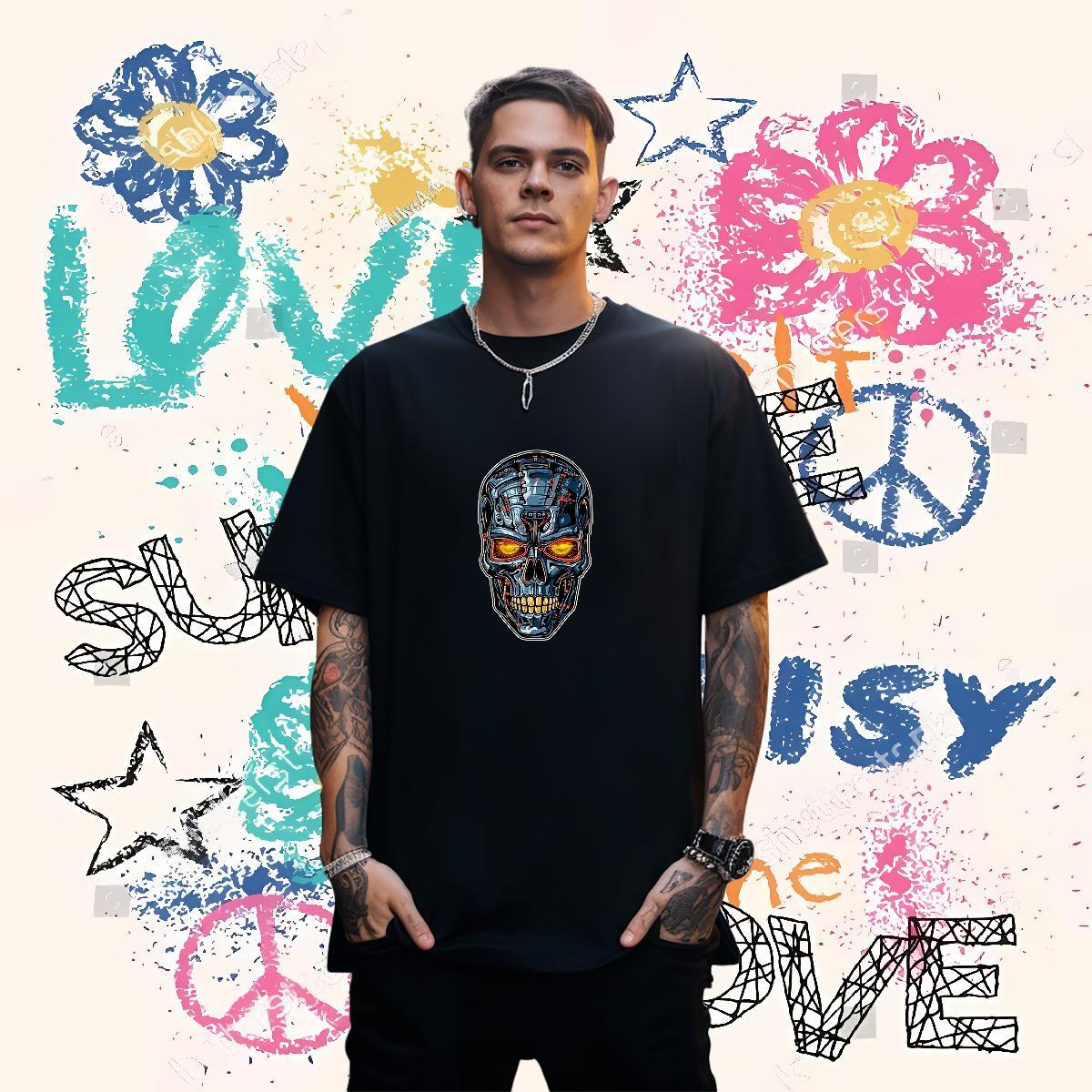 Soft T-Shirts 100% Cotton 230g skull Outdoor DIY Logo Oversized O-Neck Short Sleeve Men Tees 2024 DIY Tshirts