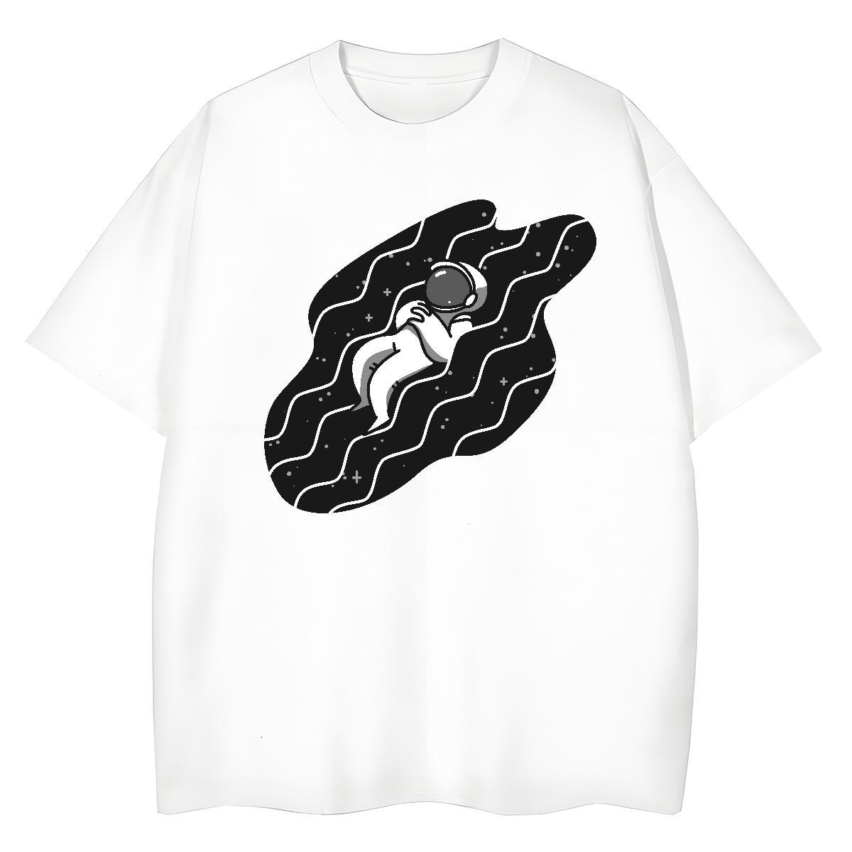 Female Womens Tshirts 230g Pure Cotton outer space High Street Hip Hop T-Shirts Crew Neck Cartoon Floral Printing Tops