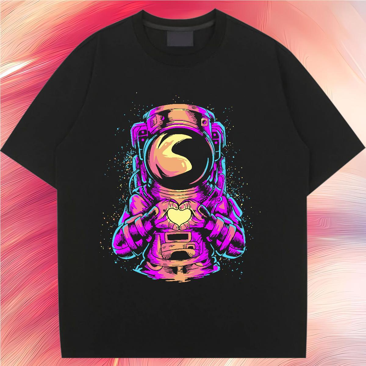 Loose Women Tees 100% Cotton 230g universe Sport Woman T Shirts Crew Neck Floral Print Tees Shirts