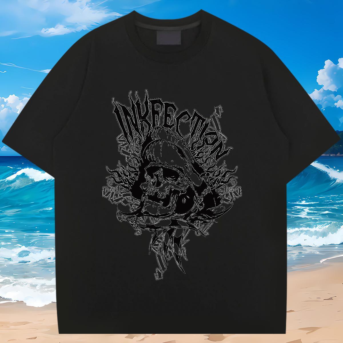 Classic T-Shirts for Men 230g Pure Cotton skull Summer Casual Customized Print Breathable Tshirts DIY Customized Tees Shirts