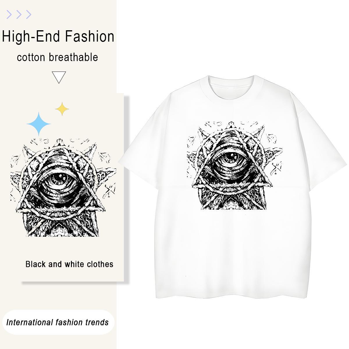 Comfortable T Shirts Men 230g Cotton eye of the devil Street Wear Custom Big Size O Neck Short Sleeves Men Clothes T-Shirt Fashion New Tee Shirt