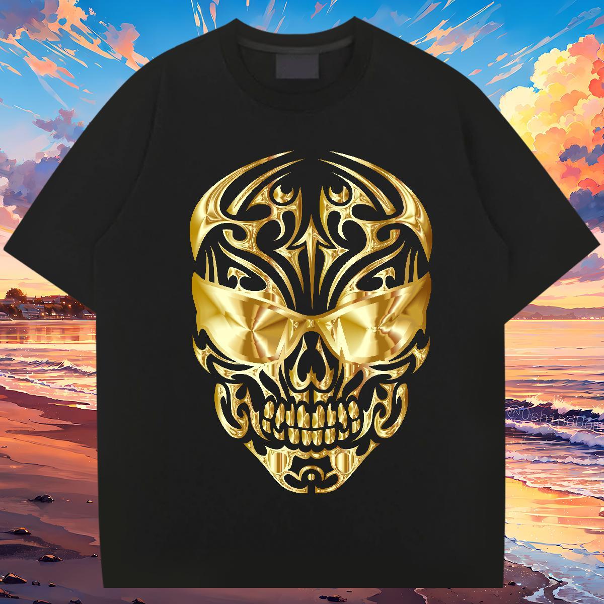 Brand T-Shirts for Men 230g Pure Cotton skull Street Cartoon Print O Neck Short Sleeves Tshirt for Man Woman DIY Customized Clothings