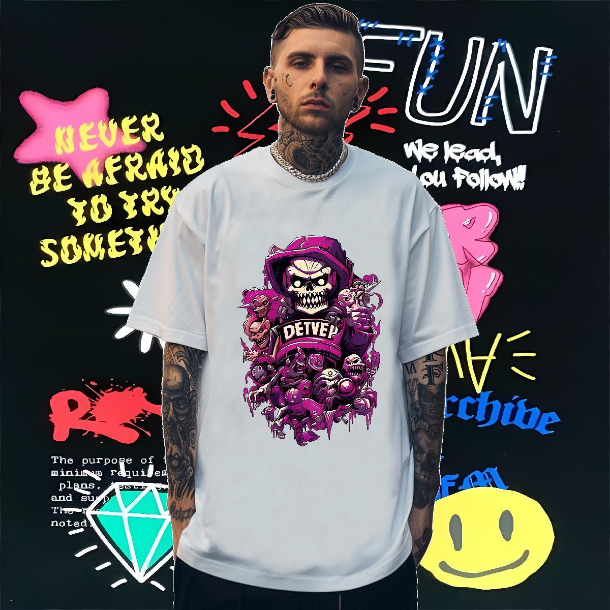 Free Shipping Man T Shirts 230g 100% Cotton skull Home Outdoor Skull Crew Neck Breathable Tshirts Factory Direct Tops Tees