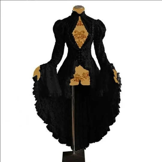 Halloween Retro Medieval Renaissance Role Playing Costume Womens Gothic Lace Bandage Black Fancy Dress Maxi Vestitos 240823
