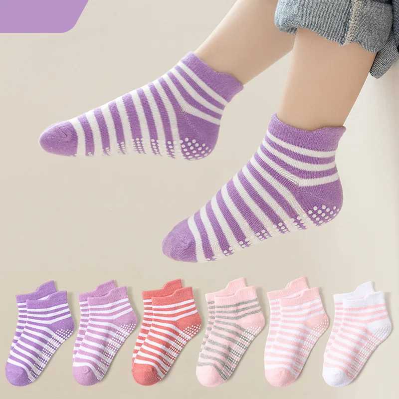 6 Pairs 0-5 Years Old Non-Slip Kids Socks with Grip Little Girls Boys Ankle Socks Infants Toddlers Children Floor Socks CL240824