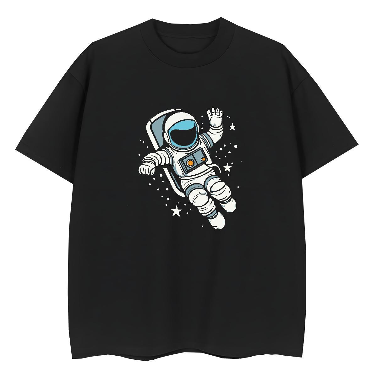 Comfortable Unisex Tshirts 230g Pure Cotton cosmonaut Sport Women T Shirts Breathable Cartoon Floral Printing Clothings