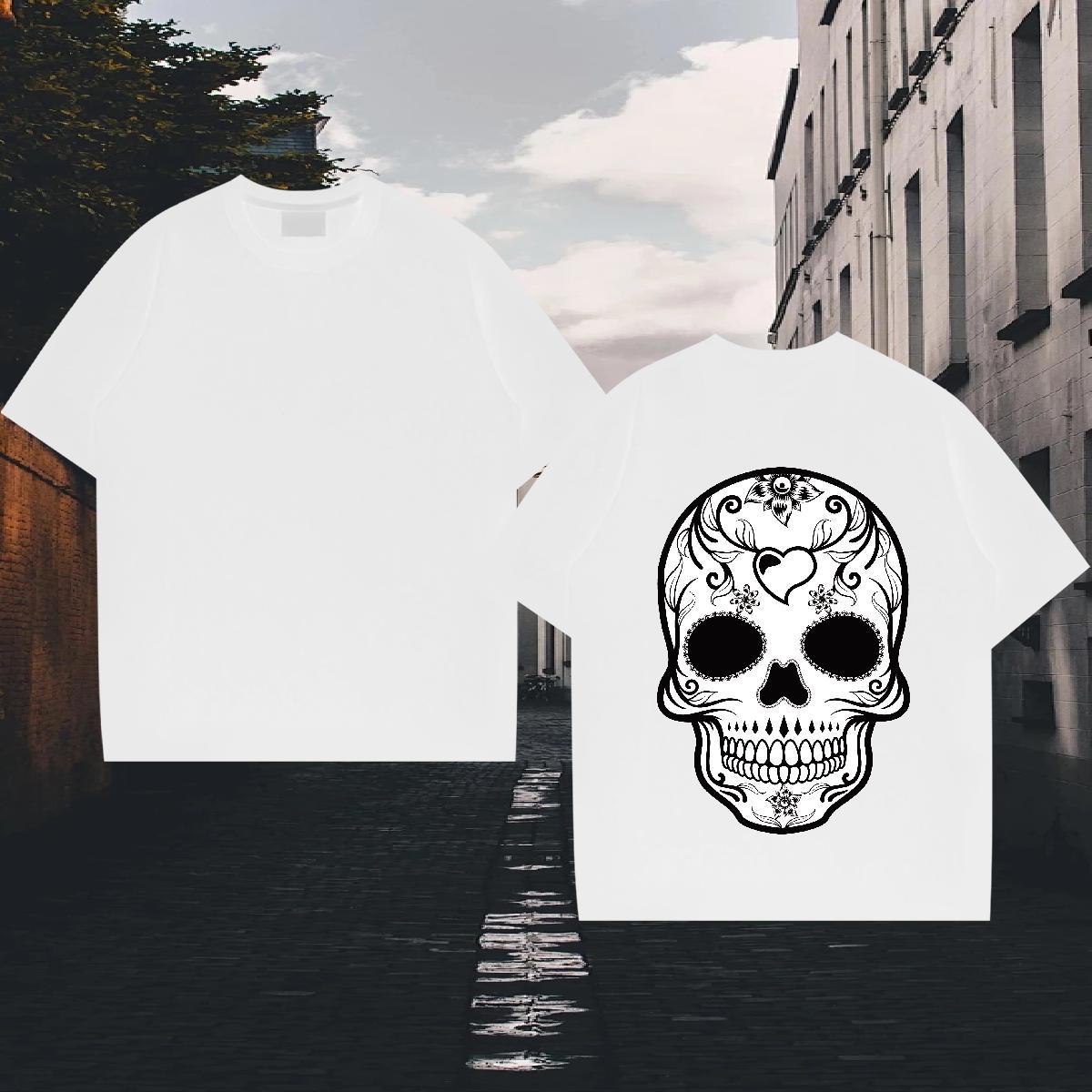 TOP Quality T-Shirts 230g Cotton skull Beach Custom Print Oversized Crew Neck Men Tshirts New Tops Shirt