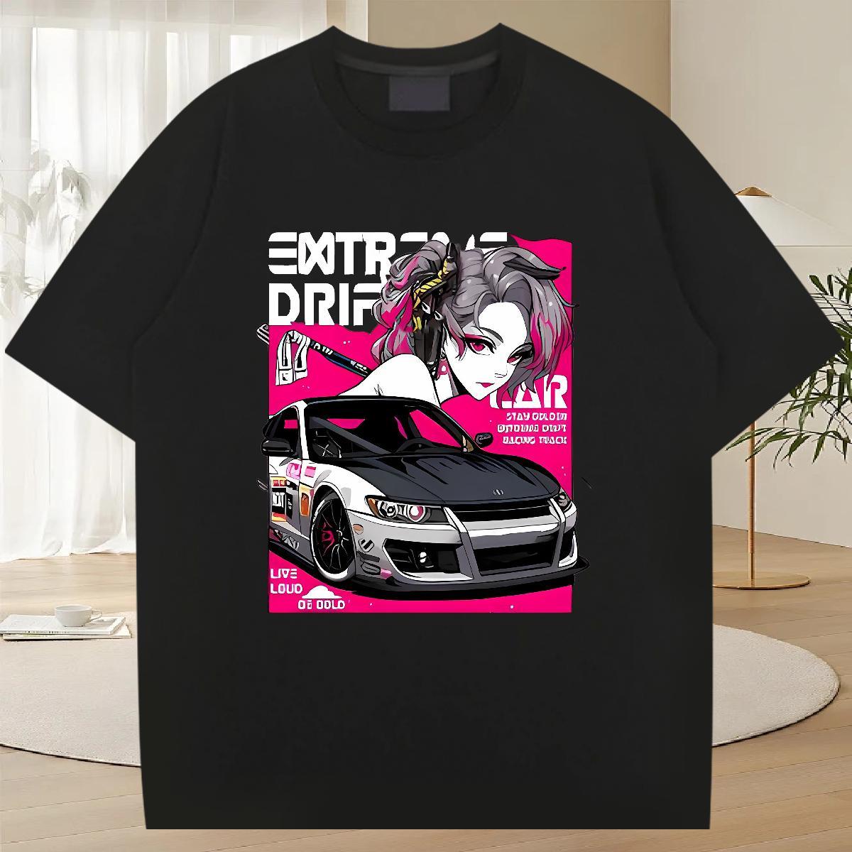 Comfortable Men T Shirts 230g Cotton car Daily Wear Cartoon Printing L-4XL Breathable Short Sleeve Tshirts Custom Tees Shirts