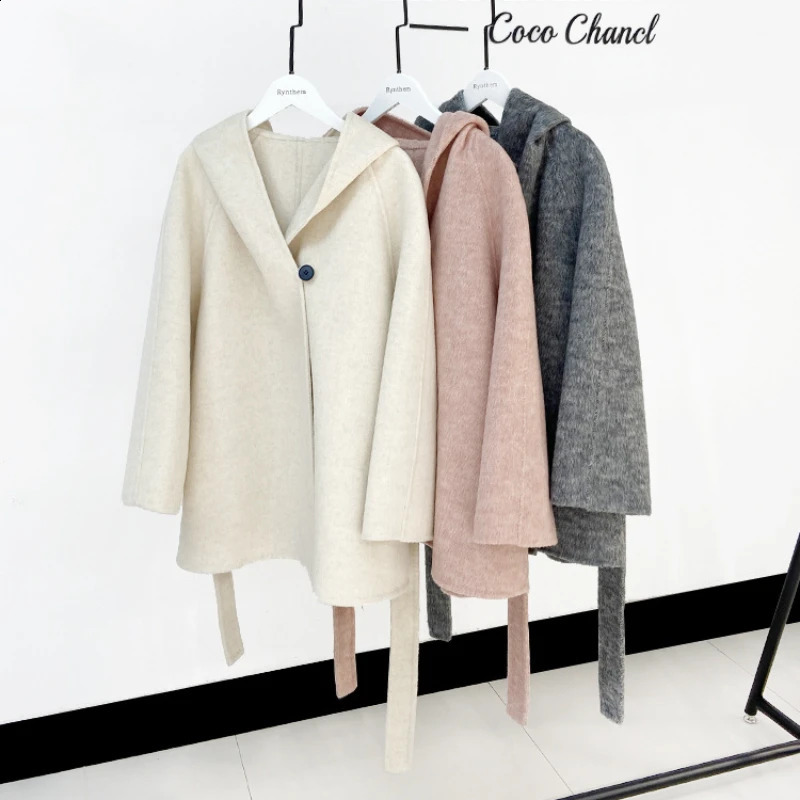 Winter jacket womens thick warm loose style hood double-sided wool blend womens casual ladies wool coat 240824
