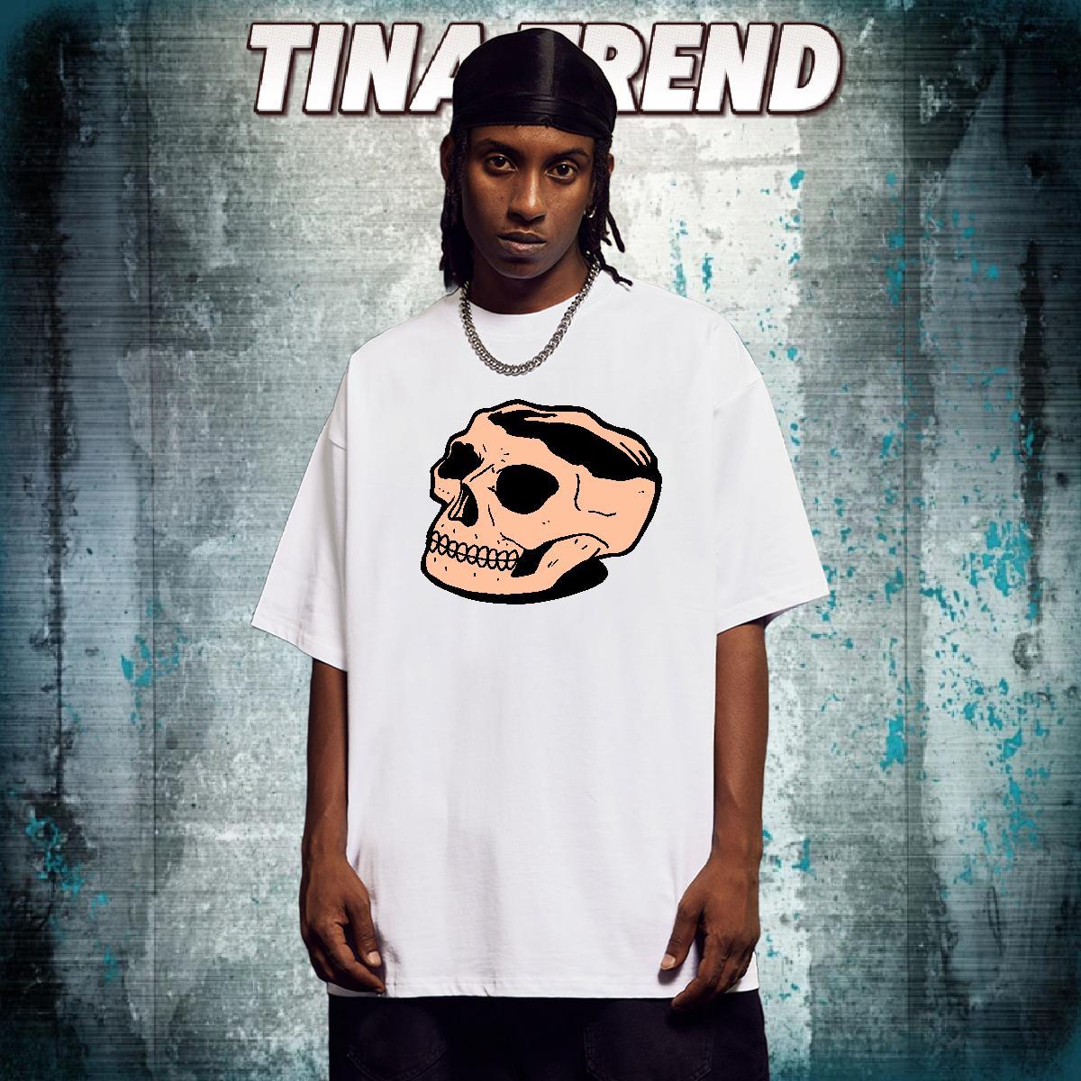 Brand T Shirt For Man 230g Cotton skull Hip Hop Street Custom Anime Breathable Crew Neck Tshirts Fashion Tops