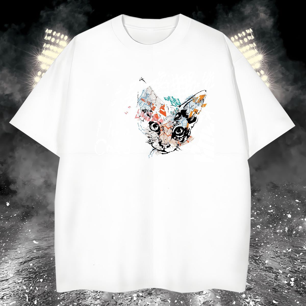 2024 Designer Couples T Shirts cat Sports Casual 230g Pure Cotton Clothes Short Sleeve O-Neck Free Shipping T Shirt For Man Anime