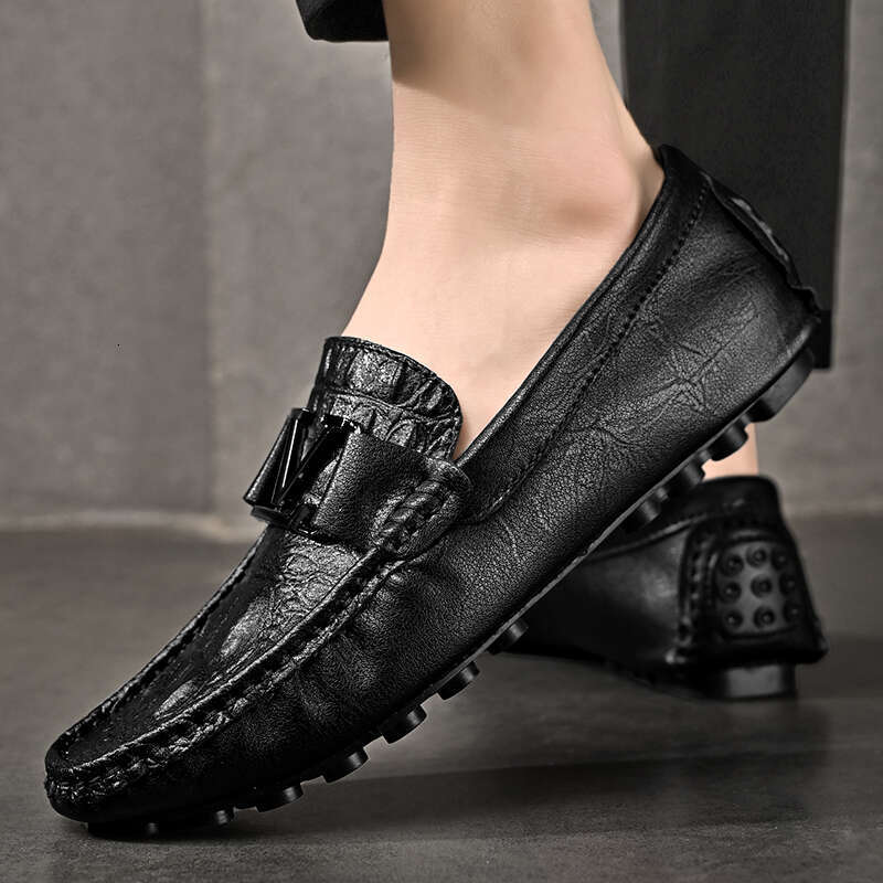 High Quality Genuine Men's Casual Brand Cowhide Leather Crocodile Pattern Loafers Ladies Moccasin Flat Shoes