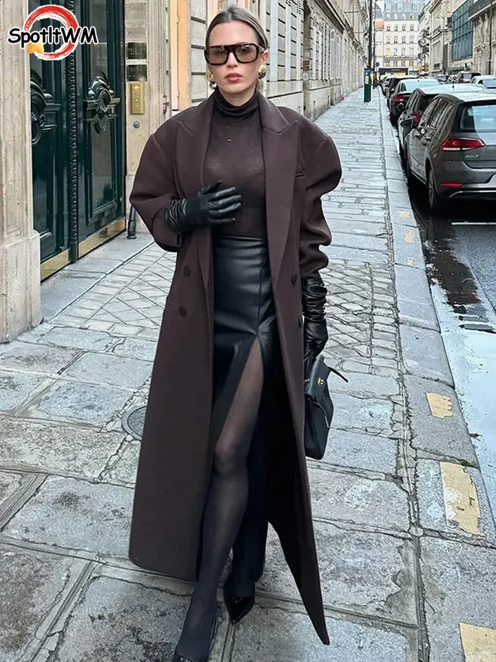 Women Fashion With Pockets Long Sleeves Casual Overcoat Elegant Doublebreasted Lapel Woolen Coats 2024 Lady Warm Streetwear 240823