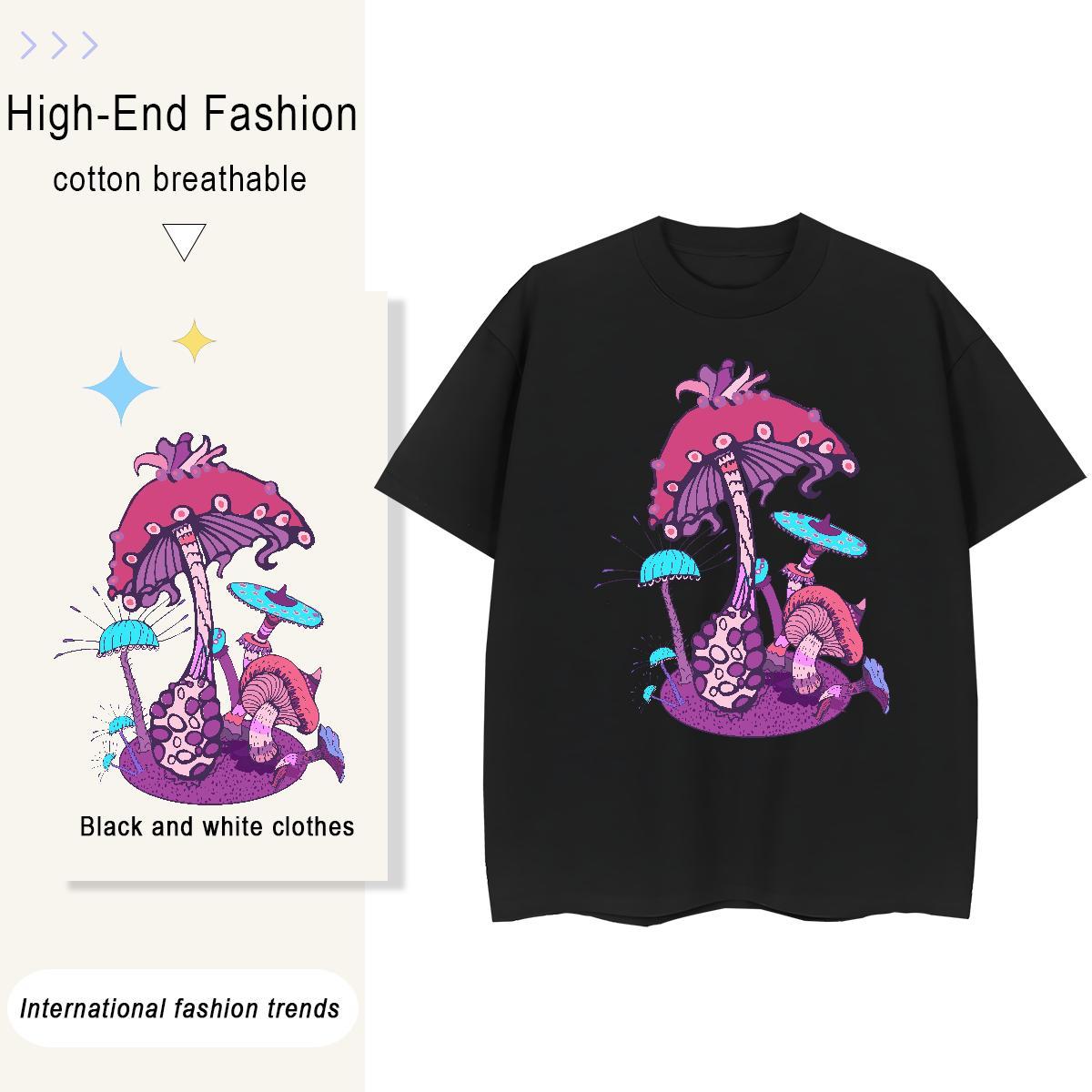 Brand Men Clothes T-Shirt mushroom Outdoor 230g Cotton Wear Crew Neck Breathable Wholesale T Shirts Men Black Oversized