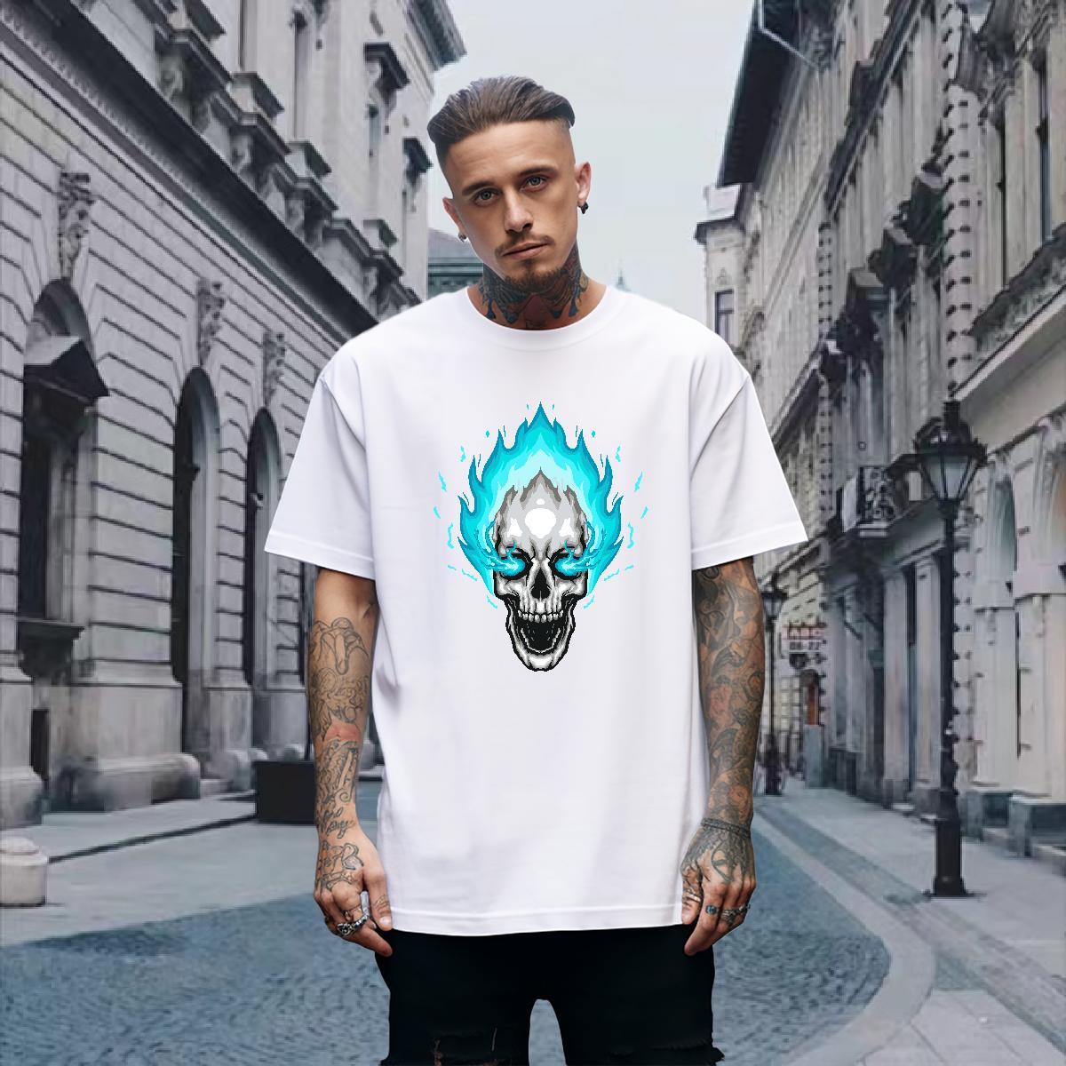 Designer Man T Shirts 100% Cotton 230g skull High Street Hip Hop Black White Breathable Short Sleeve Couples T Shirts Classic Casual Tops