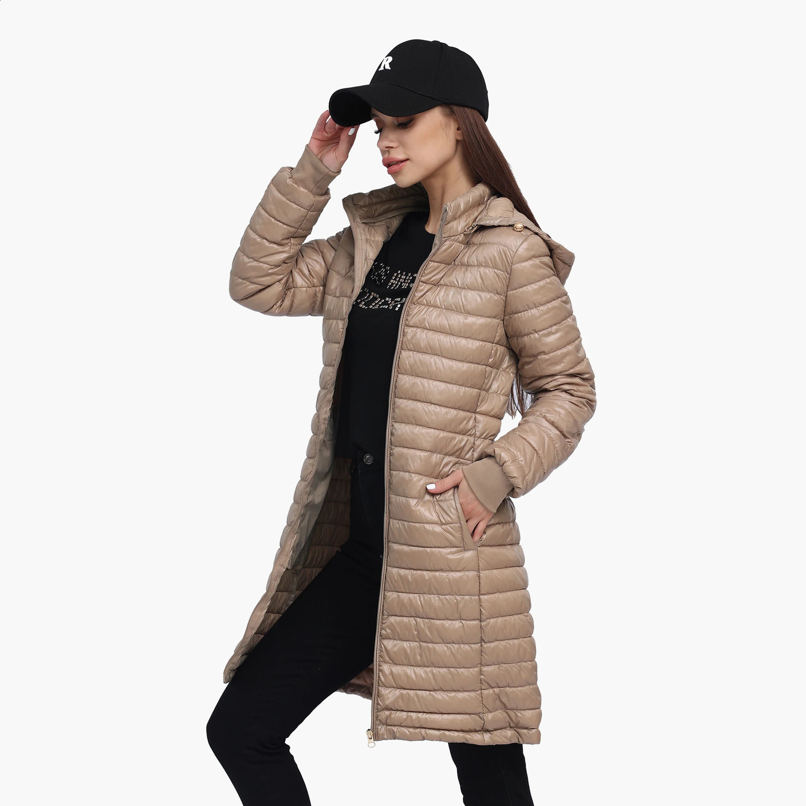 SANTELON Womens Long Temperature Ultra Lightweight Portable Inflatable Jacket for Winter Outdoor Park with Adjustable Cover 240823