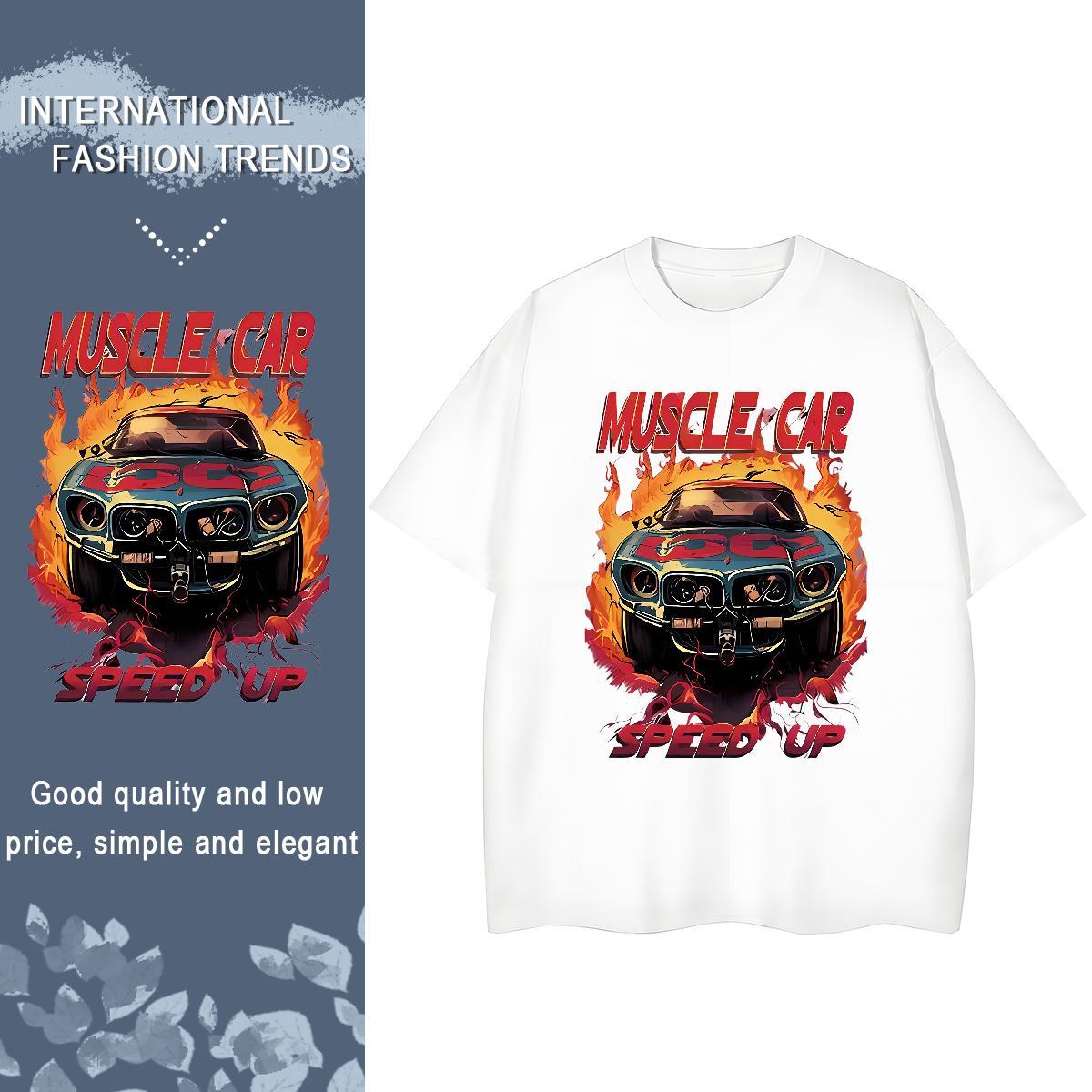 Loose T Shirt For Man 100% Cotton 230g car Daily Outfit DIY Printed Crew Neck Breathable Tshirts 2024 Summer Tee Shirt