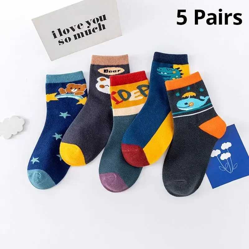 5 Pairs Children Sock Medium Length Anime CartoonComfort Warm High Quality Kids Baby Socks Boy Socks Four Seasons CL240824