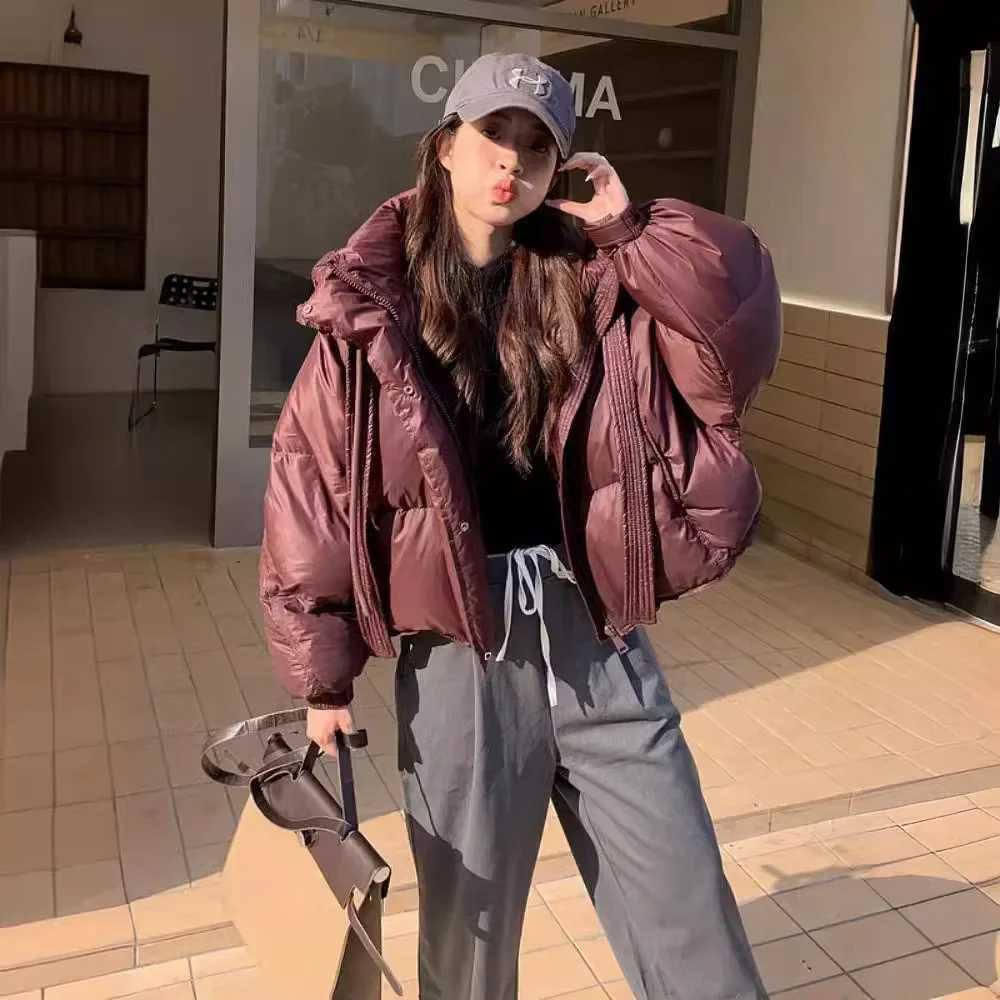 Women's Down Parkas Chic Winter Cotton Coat Cropped Jackets Women Warm Design Parkas Puffer Jacket Bow Tie Strtwear Cold Jacket Winter Clothes Y2