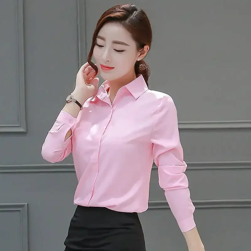 Long Sleeve Office Blouse for Women Casual Bodysuit Tops Wrinkle Resistant Korean Silky Plus Size Black Summer 240823