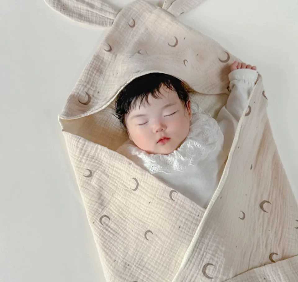 4 Layers Muslin Baby Swaddle Blanket Newborn Summer Cotton Soft Envelope Cocoon Baby Wrap Sleeping Bags Infant Swaddling Me 90cm M240824