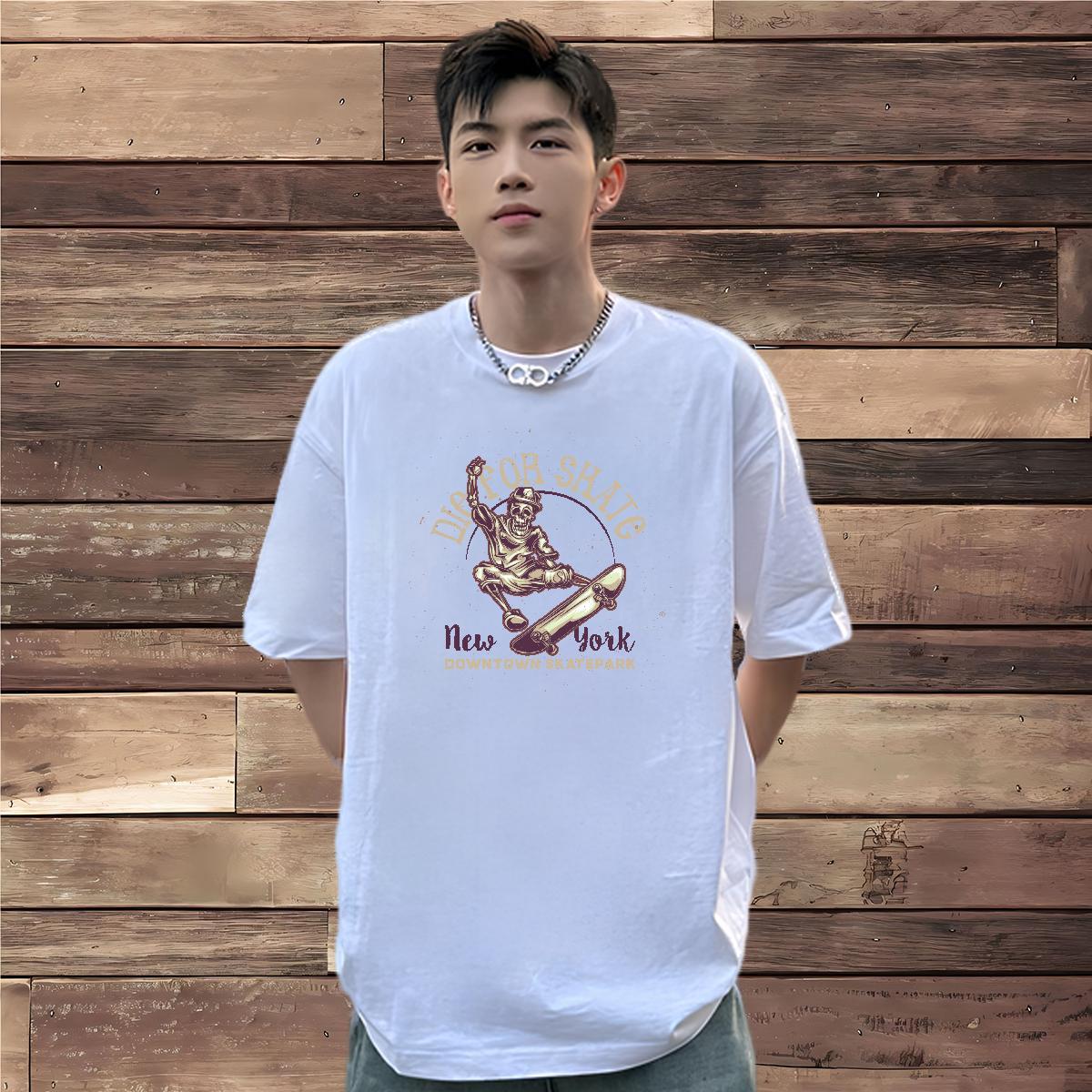 Free Shipping Man T Shirts 230g 100% Cotton skull Street wear Hip Hop DIY Crew Neck Breathable Men Tops Tees New Polos