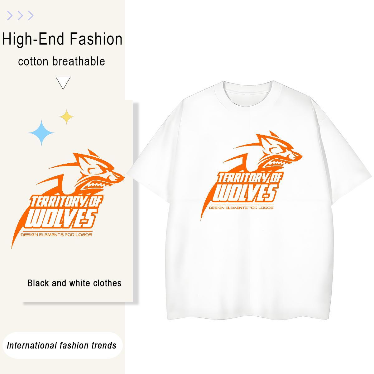 Fashion Men Tshirts wolf Hip Hop 100% Cotton 230g Clothes O-Neck Short Sleeve Unisex Mens T Shirts Anime