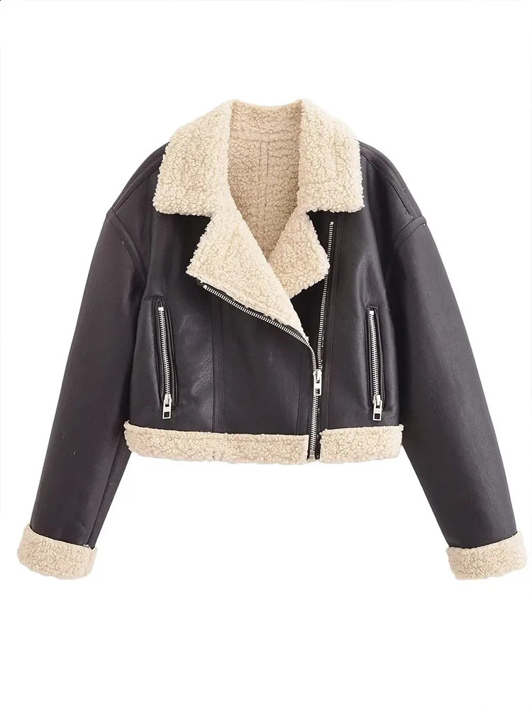 2024 European and American womens clothing Winter fashion slim fit allmatch motorcycle leather fur jacket 240823