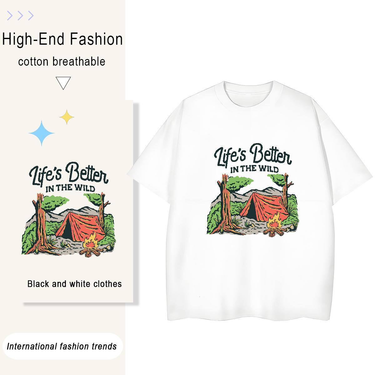 2024 Summer Tshirts tree Home Outdoor 100% Cotton 230g Tees O Neck Short Sleeves Popular Men T Shirts Cartoon Print