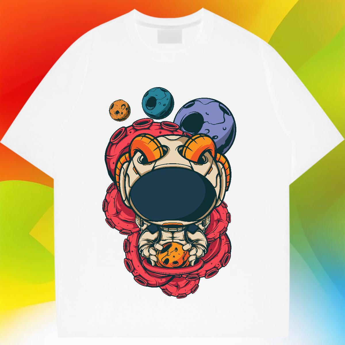 Lady Couples T Shirts 230g Cotton cosmonaut Daily Wear Women T Shirts Breathable Short Sleeve Black Oversized Tee Shirt