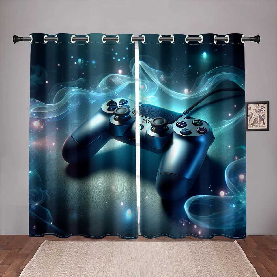 2 pcs Cartoon Gaming Play Station Window Curtain Living Room Bedroom for Boys Room Decor Gamer Teens Kids Playing Video Game Y240824