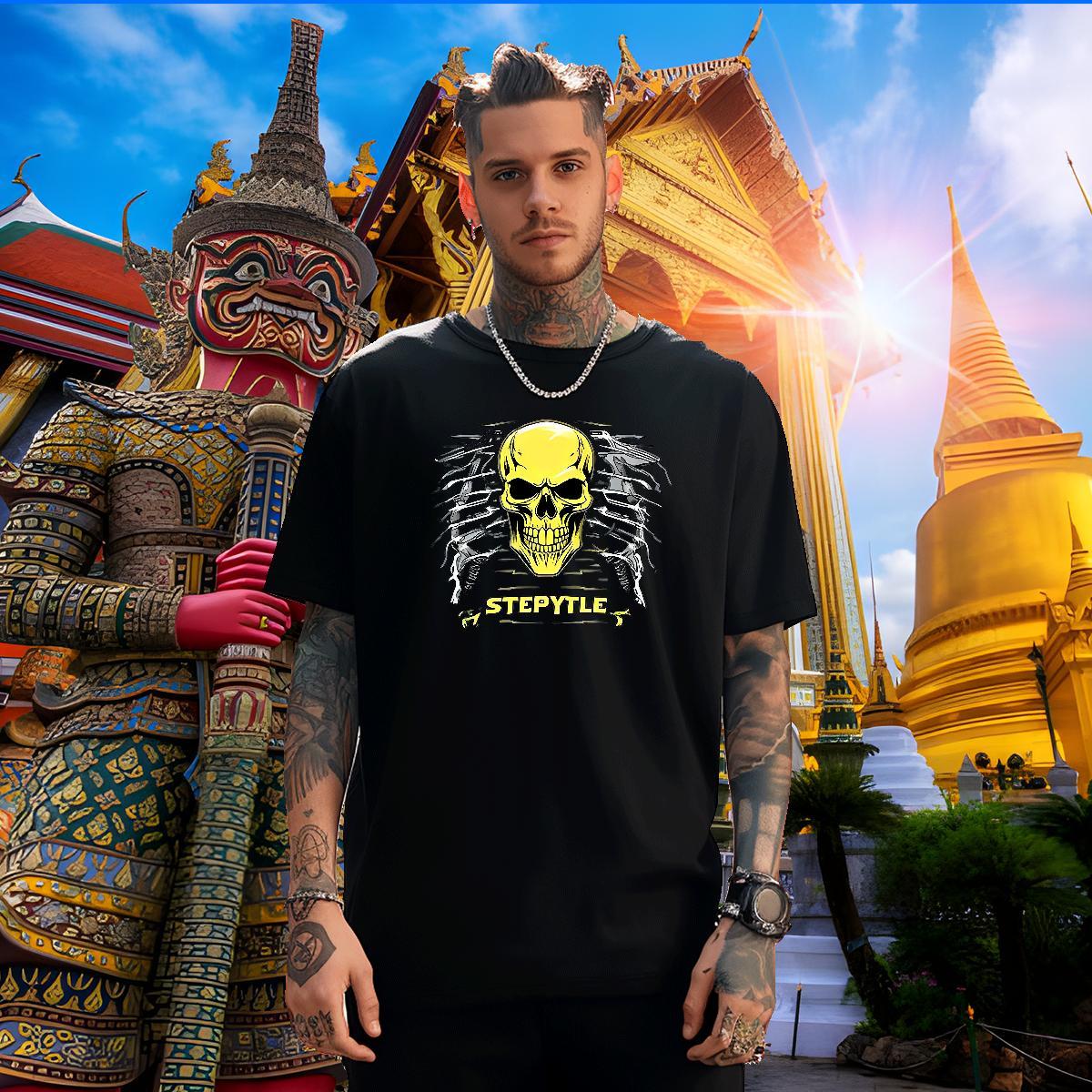 Brand Mens T Shirts 230g Pure Cotton skull Summer Casual Custom Printed Breathable Crew Neck Men Tees New Arrival Wear